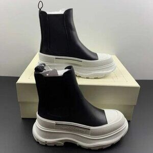 Alexander McQueen White Tread Slick Black Upper Ankle Boots